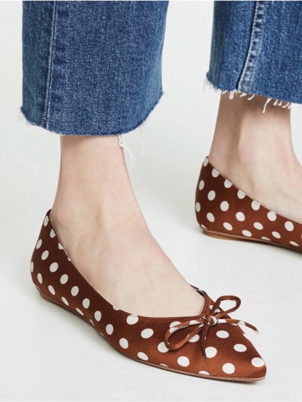 Jeffrey Campbell Satin Lavinia Flats in Brown and White Polka Dot